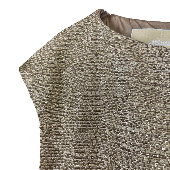 Michael Kors Italy Tweed Silk Metallic Blend Cocktail Dress Gold Beige Size 6 - Picture 4 of 10